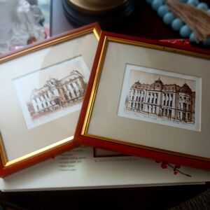 Pair Matted & Framed Victorian Europe Architecture Prints